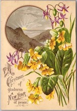 Vintage Merry Christmas / Happy New Year 3x4.5 Greetings Card / *Back Damage picture