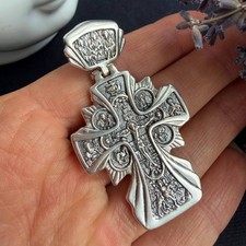Large Vintage 925 Sterling Silver Orthodox Crucifix Cross Pendant Jewelry Jesus picture