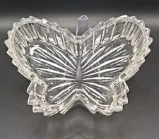Vintage Crystal Clear Cut Glass Butterfly Trinket Dish Jewelry Holder Box w Lid picture