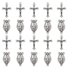 30Pcs/15Sets Alloy Rosary Kits Cross and Center Medal Charms Oval Catholic Je... picture