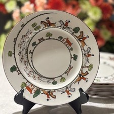 Crown Staffordshire Hunting Scene Dinner Plates 10.5