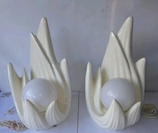 Rare MCM Flame Globe Lamps Pair 17” Sculptural Atomic Lotus Light picture