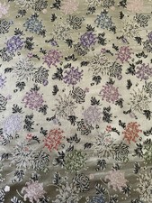 7 YDS. RARE PURE SILK SATIN BROCADE BY YUN CHONG MFG. CHINA, CHRYSANTHEMUM MULTI picture