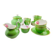 new chelsea staffs Green Floral Antique Tea Set Complete Service For 6  picture
