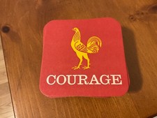 27 Vintage Courage Brewery Beer Tavern Coaster Mat Rooster Yellow Red Square picture