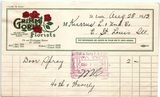 1913 St. Louis Grimm & Gorly Florists Door Spray Billhead picture