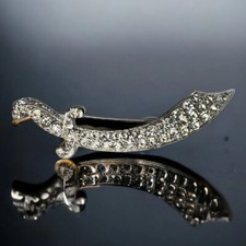 Shriner Masonic Scimitar Sword Brooch Signed ORA Clear Rhinestone Vintage Pin picture