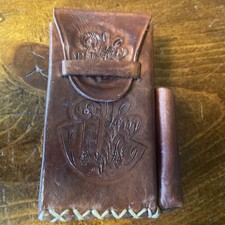Vintage Hand Tooled Leather Cigarette Case With Lighter Holder Brown Paraguay picture