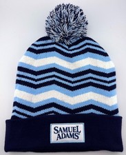 SAMUEL ADAMS Boston Beer Company Blue White Striped Knit Winter Hat Cap Beanie picture