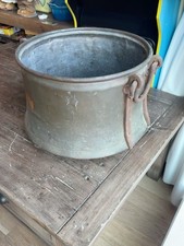 Vintage Copper Cauldron 16.5” Large Pot Iron Handles Rustic Hearth Log Bin picture