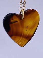Vtg BALTIC AMBER Heart PENDENT Small Pieces Of Bug Inclusion ~ Gold Filled Chain picture