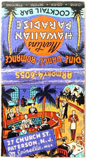 1940s Martin's Hawaiian Paradise Cocktail Bar Matchbook Cover Paterson NJ picture