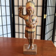 Vintage Cigar Store Indian Chief 10”  Statue - Molded Faux Wood 50s/60s picture