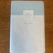 NIV Zondervan Baby Keepsake Bible Imitation Leathersoft Blue Silver Pages Ribbon picture