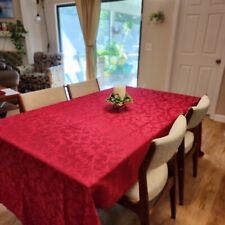 Vintage Red Scroll Print Tablecloth Rectangular 54x115 Fabric Dining Linens picture