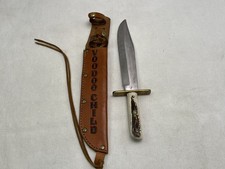 Vintage Emil Voos Original Bowie Classic Hunting Knife Stag Handle w/ Sheath picture