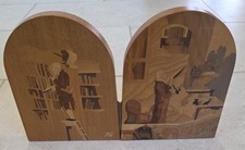 Vintage BG Buchschmid Gretaux Marquetry Wood Inlay BOOKENDS RARE - Read picture