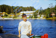 1960s 35mm Slide Northern Illinois University Sweatshirt Boy Turtle Lake #18530 picture