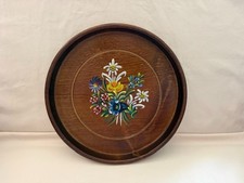 Vintage Hand Turned Hand Painted Floral Swiss Wood Plate Switzerland picture