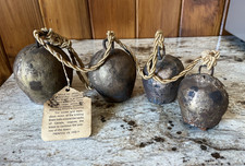 Vtg/Antique Large Graduated CAMEL BELLS (4) HANDMADE INDIA Great Sound Rustic picture