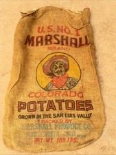 VTG Marshall San Luis Colorado Potatoes Burlap Bag 100 lb Gunny Sack Antique htf picture