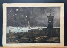 1886 BARTHOLDI’S STATUE OF LIBERTY NEW YORK HARBOR HARPER’A WEEKLY HAND COLORED picture