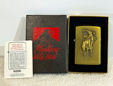 Zippo Marlboro Wild West Brass Tone Lighter w/ Box & Instruction Insert picture