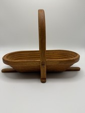 Vintage Steven R Gray Folding Wood Basket Locking Handle Signed Collapsible picture