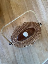 Vintage Nantucket Lightship Basket Purse, Carved Shell Accent, mid 1900s picture