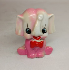 Vintage Pink,White And Red Baby Elephant Figurine With Red Bowtie picture