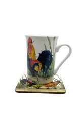 Kent Pottery 10oz Porcelain Chicken Rooster & Hen Coffee Tea Mug With Coaster picture