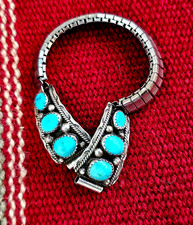 VTG Sterling Silver Turquoise Watch Tips Band Navajo Native American Signed SC picture