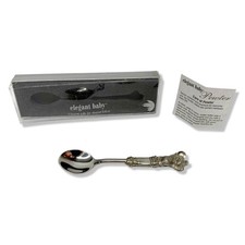 Vintage Elegant Baby Pewter Feeding Spoon Bear New picture