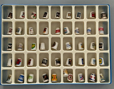 45 Vintage Advertising Brand Logo Thimbles + SAFE Storage Display Box picture