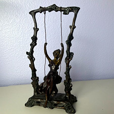 Art Nouveau Bronze Finish Woman on Swing Figurine Signed Moreau 1900-1919 picture