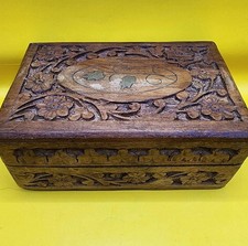 VIntage Hand Carved Wooden Floral Jewelry Box India 5.75x3.75