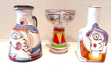 VTG SET/3 ASST ITALIAN DESIMONE MINI JUG,BOTTLE,CHALLICE CERAMIC COLORFUL MCM picture