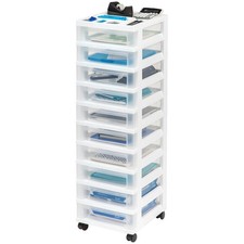 IRIS USA 10-Drawer Plastic Storage Organizer Cart and Caster Wheels, White/Clear picture