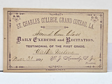 1892 Student Class Card - St. Charles College of Grand Coteau, LA Walter Milano picture