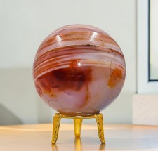 A+ 90mm Carnelian Agate Crystal Sphere 880g Banded Fire Ball Healing Meditation picture