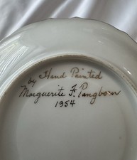 1954 Antique Signed Hand Painted Saucer Plate Floral Gold Tone Rim picture