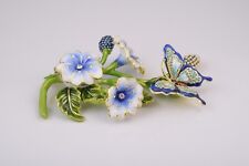 Butterfly on Flowers Trinket Box Hand made by Keren Kopal with Austrian Crystals picture