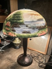 Thomas Kincaid Reverse Painted Table Lamp Cottage Water Zero Blemishes 23x15.5” picture