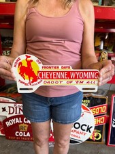 Vintage Style Metal License Topper Cheyenne Frontier Days NOT Porcelain USA picture