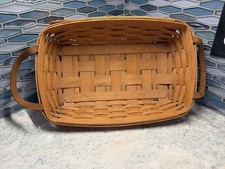 Longaberger 1990 Rectangular Bread Woven Basket Leather Handles 9.5 X 14 X 4.5 picture