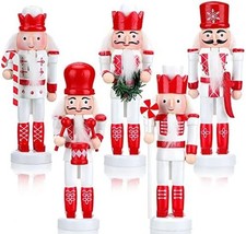 5 Set Christmas Nutcrackers Ornaments Set Glitter Candy Cane Wooden Soldier picture