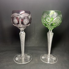 Vintage Nachtmann Bohemian Cut Lead 2 Crystal Wine Glasses Hock 8” picture