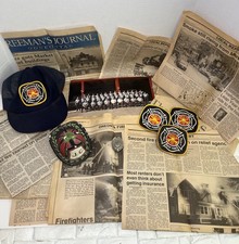 VTG Oneonta New York Fire Department Lot of Badger, Newspaper, Hat, Patches, Pic picture