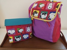 Vintage RARE 90s Peanuts Snoopy Colorblock Drawstring Backpack w/ Detachable Bag picture