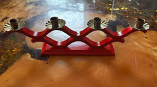 Vintage Swedish Folk Art Hand Painted Red Wood Candelabra picture
